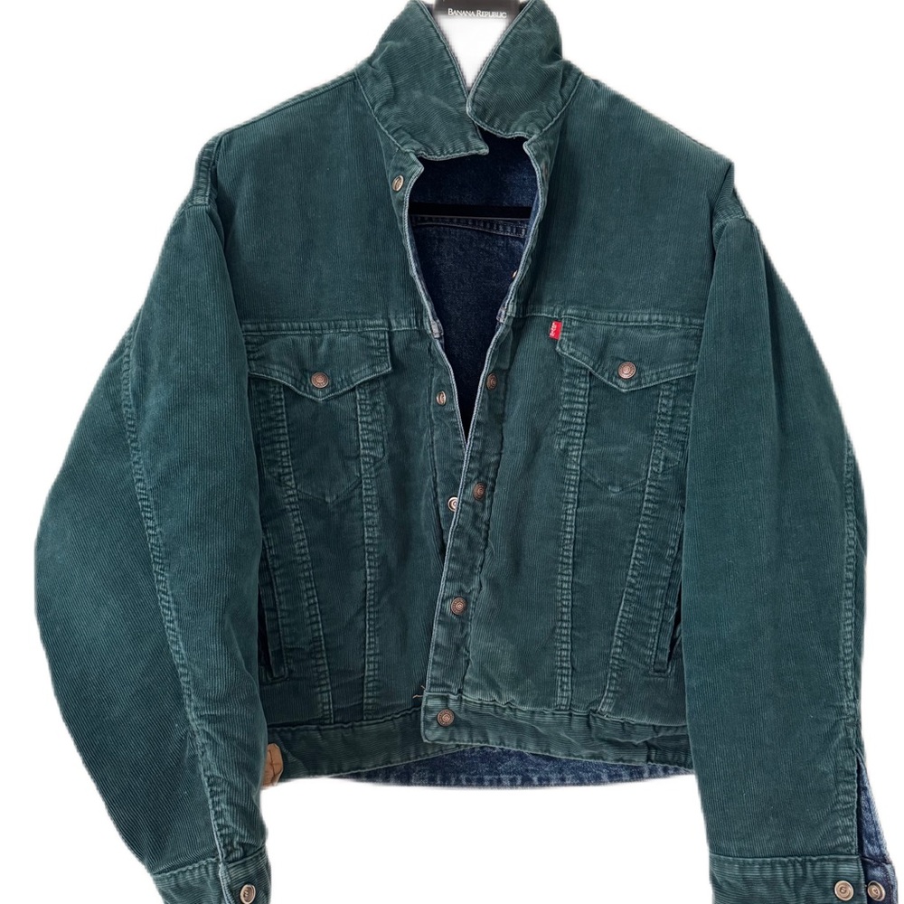Vintage 80’s Levi’s Reversible Trucker Corduroy Denim Jacket Deep Green L